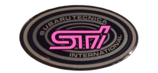 STi Style Oval Grille Badge/Wing Emblem - Charcoal/Cerise - Impreza 92-00