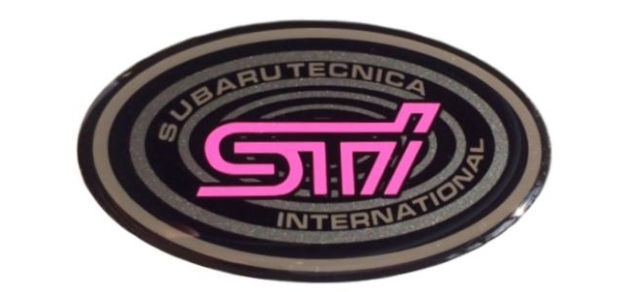 STi Style Oval Grille Badge/Wing Emblem - Charcoal/Cerise - Impreza 92-00
