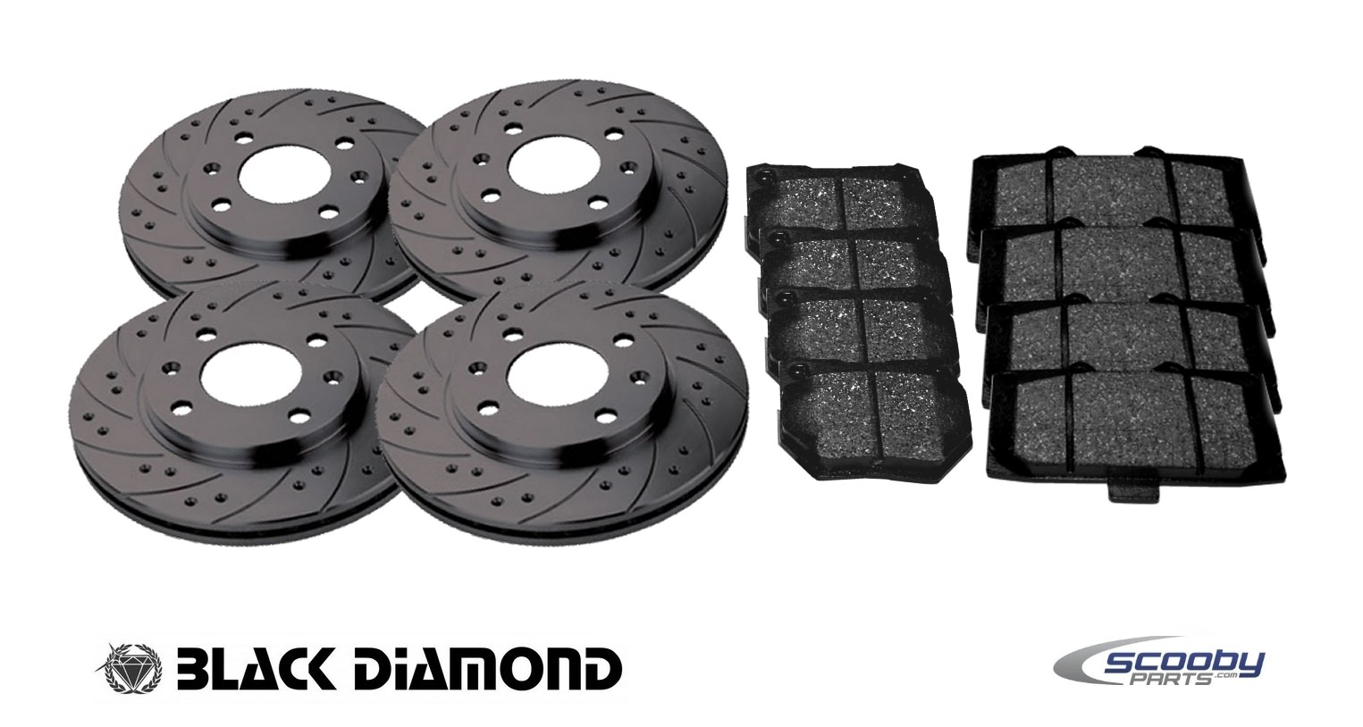 Black Diamond Brake Discs and Pads Complete Pack Subaru Impreza STI 2001-2007_1