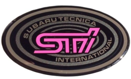 STi Style Oval Grille Badge/Wing Emblem - Charcoal/Cerise - Impreza 92-00_1