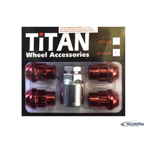 Titan Subaru Impreza Locking Wheel Nuts Red Set of 4_1