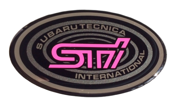 STi Style Oval Grille Badge/Wing Emblem - Charcoal/Cerise - Impreza 92-00_2